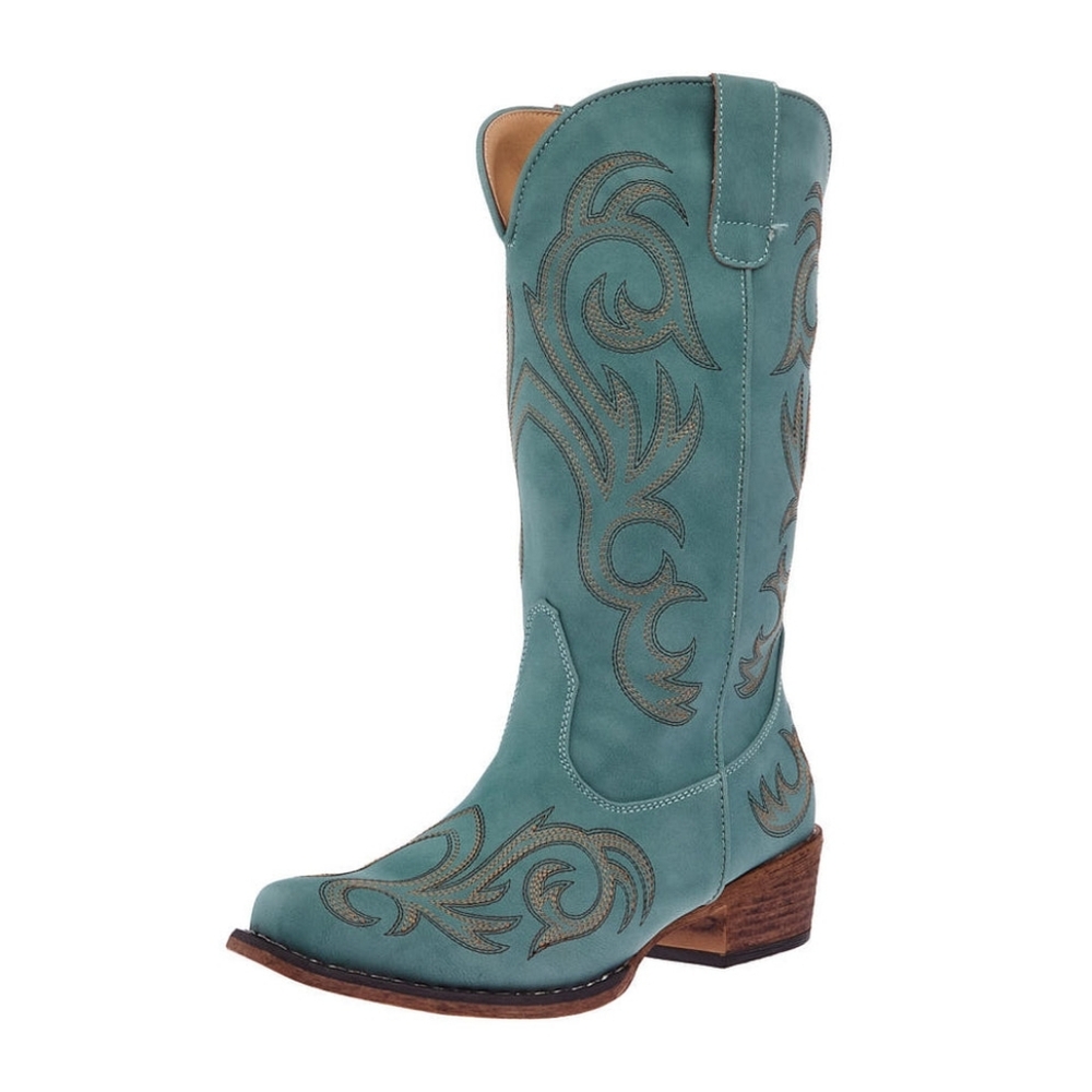 Roper Women's Riley Sea Green-Turquoise Faux Leather Snip Toe Cowboy Boots
